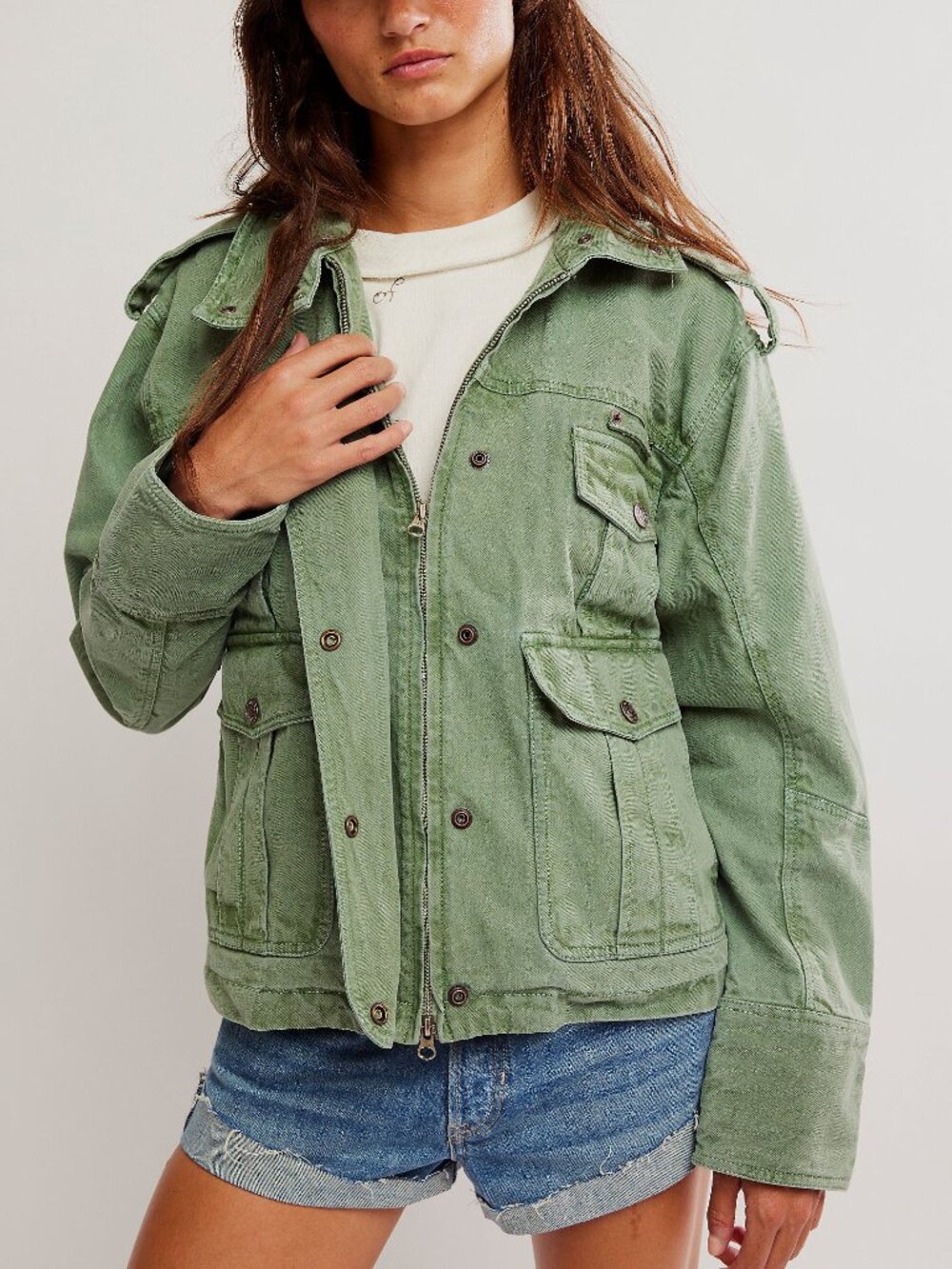 🆕 FREE PEOPLE We The Free Kali Washed Jacket / Forest Run